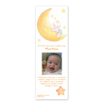 Invitatie botez stil semn de carte cu bebelusul pe luna